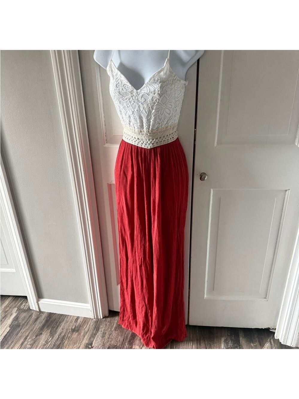 Windsor Red and Cream Lace Bodice Maxi Jumpsuit